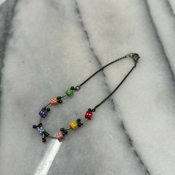 Vintage 60s mini dice silver anklet - Picture 2 of 3